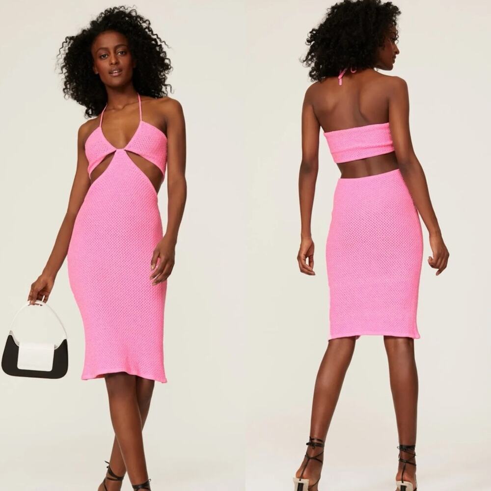 Victor Glemaud Pink Knit Cutout Midi Dress XS